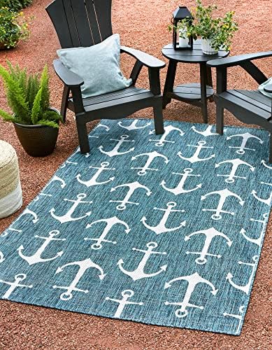 Unique Loom Outdoor Coastal Collection Area Rug - Ahoy (3' 3" x 5' 3" Rectangle, Teal/ Ivory) by UniqueLoom