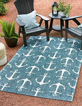 Unique Loom Outdoor Coastal Collection Area Rug - Ahoy (4' 1" x 6' 1" Rectangle, Teal/ Ivory) by UniqueLoom