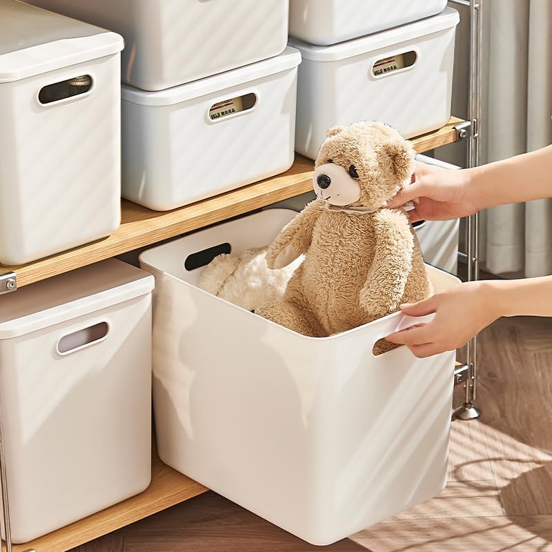 6 pack large plastic White storage bins with Lids, Toy Box Chest with Handle，Organizer Containers Baskets for Baby,Nursery，Shelves，Playroom, Bedroom，Office,Closet，home (White, 6XL) - Image 3