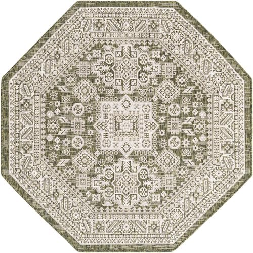 Rugs.com - Outdoor Aztec Rug – 5 Ft Octagon Green Indoor/Outdoor Rug – Weather-Resistant Flatweave for Patios, Decks, and Porches - Image 3