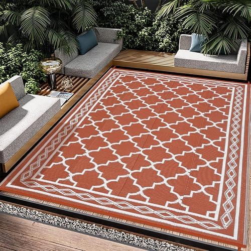 Reversible Mat 8x10 Plastic Straw Rug Outdoor Vintage Trellis Area Rug Waterproof Patio Rug Outdoor Camping Rug for RV Porch Deck Camper Balcony Backyard Easy Cleaning Picnic Mat Orange by Unknown