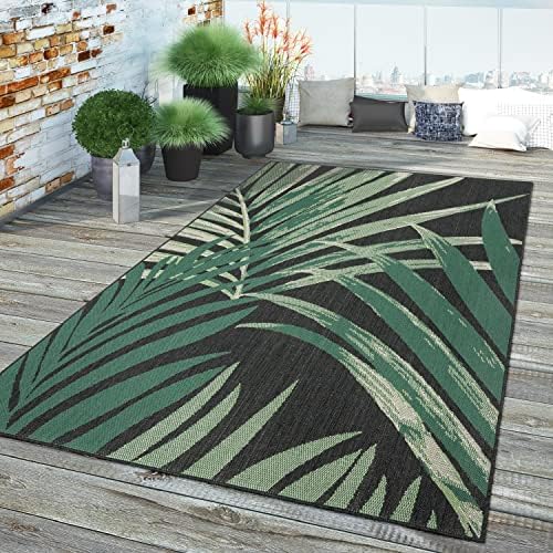 Paco Home Tropical Outdoor Rug Palm Tree & Jungle Design Flatweave in Black Green, Size: 2'8" x 4'11" - Image 5