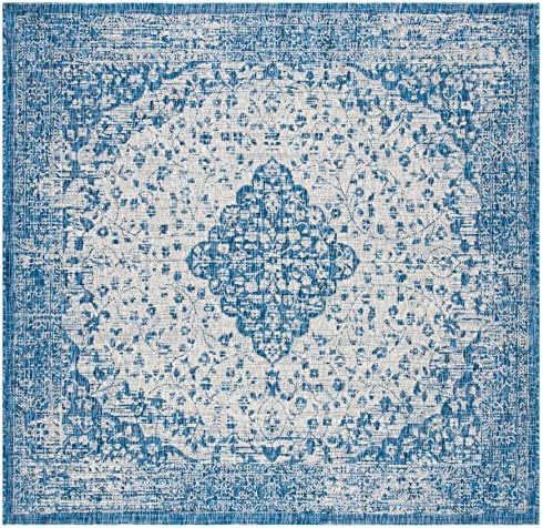 SAFAVIEH Washable Rug Outdoor Courtyard Collection - 6'7" Square, Blue & Grey, Non-Shedding & Easy Cleaning, Ideal for Patio, Backyard, Mudroom (CY8720-36812) - Image 3
