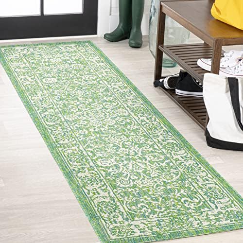 JONATHAN Y Weave Floral Indoor Outdoor Runner Rug 2X10 Cream/Green, Tela Bohemian Textured for Backyard, Patio, Porch, Easy-Cleaning, High Traffic, Pet-Friendly, Non-Shedding (SMB100F-210) - Image 3