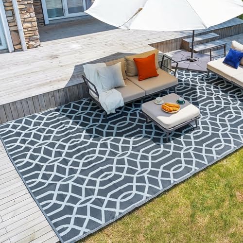 wikiwiki Outdoor Rug, 8x10ft Waterproof Reversible Mat Indoor Outdoor Rugs Carpet, Small Area Rug Plastic Straw Rug for Patio Deck Balcony Pool RV Camping Beach Picnic, Grey, Rugscape Series by WikiwikiPatioUmbrellas