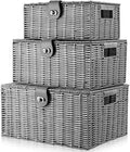 ARPAN Set of 3 Resin Woven Utility Storage Basket Box With Lid & Lock (Grey) by ARPAN