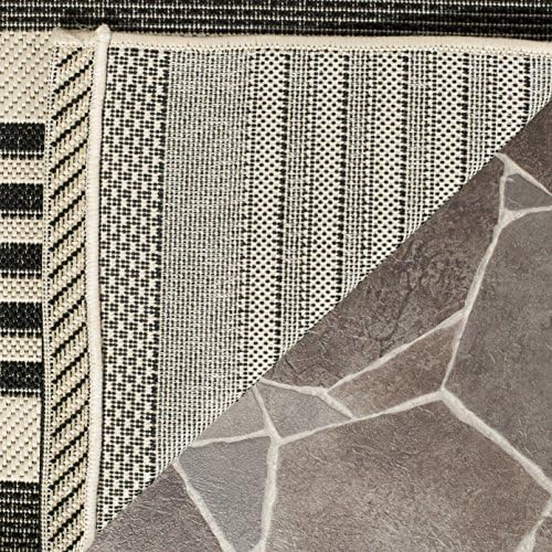 SAFAVIEH Courtyard Collection CY6062 Stripe Indoor/ Outdoor Non-Shedding Easy--Cleaning Patio Backyard Porch Deck Mudroom Accent Area--Rug, 4' x 5'7", Black / Bone - Image 6