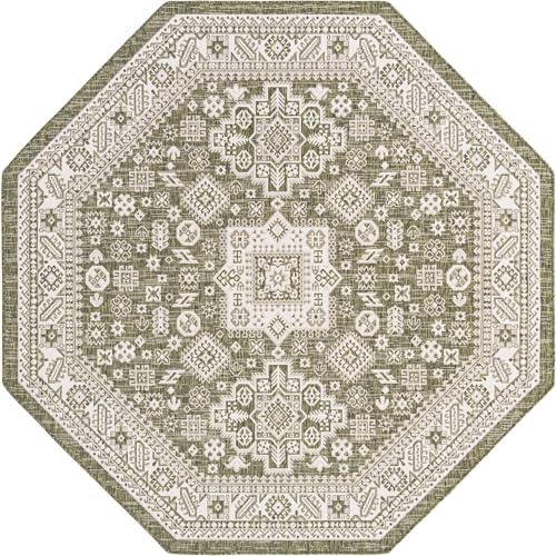 Rugs.com - Outdoor Aztec Rug – 8 Ft Octagon Green Indoor/Outdoor Rug – Weather-Resistant Flatweave Area Rug for Patio, Deck, and Porch - Image 3