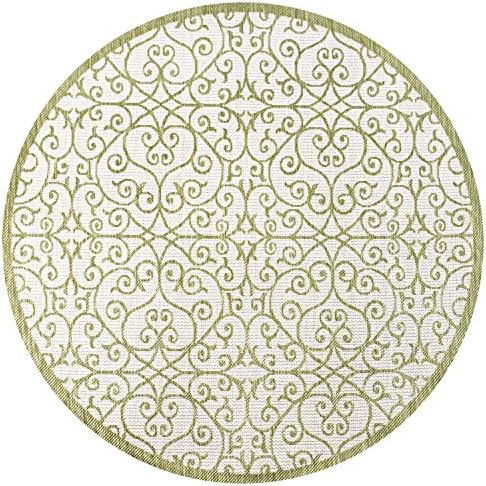 Eyely Filigree Weave Round Rug 5 Ft Green/Cream, Indoor Outdoor Rug - Image 3