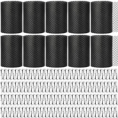 Windyun Gutter Guards Roll Black Plastic Guards Mesh Downspout Pipe Gutter Cover Filter Gutter Protection Netting with Clip Fixed Hooks Preventing from Twigs Debris Leaves Clogged (10 Set,6'' x 20') by Windyun