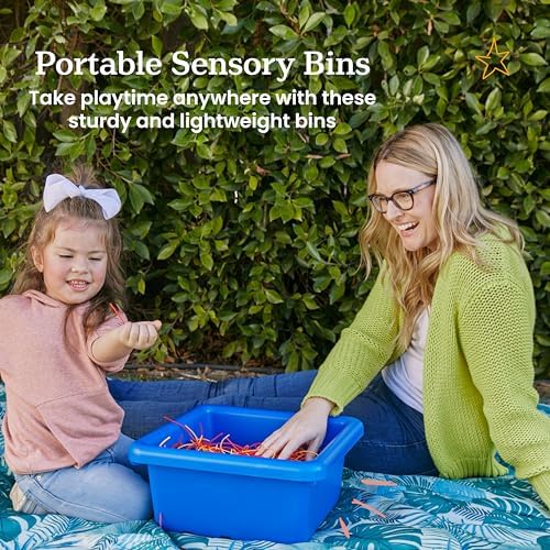 ECR4Kids Stackable Square Bins with Non-Snap Lids, Multipurpose Organization, Blue, 2-Pack - Image 3