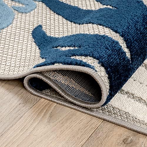 Rugshop Lucca Indoor/Outdoor Contemporary Floral Deck Area Rug Navy 5' x 7' - Image 5