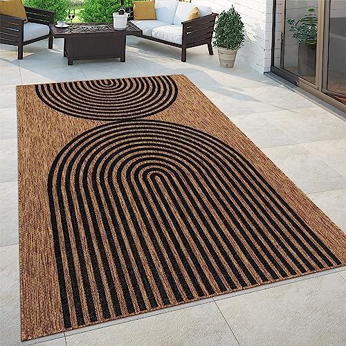 Paco Home Indoor and Outdoor Rug Boho Abstract Line Pattern in Black Brown, Size: 2'8" x 4'11" by PacoHome
