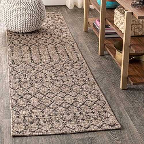 Eyely Moroccan Woven Runner Rug 2X8 Natural/Black, Indoor Outdoor Rug by eyely