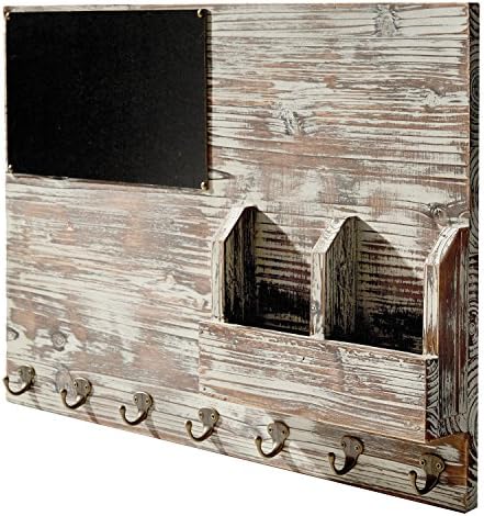 MyGift Wall-Mounted Torched Wood Entryway Organizer, Key Hook Rack with Chalkboard, Memo Clips, Mail Sorter and Hanging Hooks - Image 3