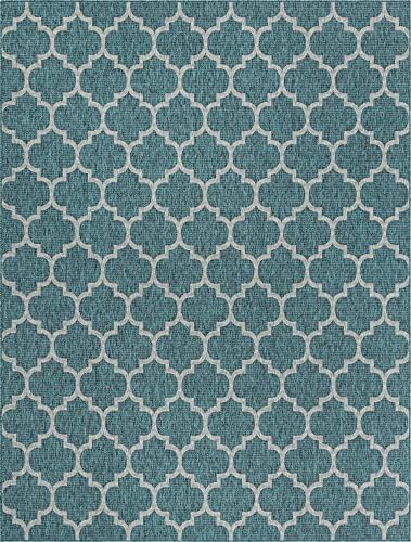 Unique Loom Outdoor Trellis Collection Area Rug (10' x 13' 1" Rectangle, Teal/ Gray) - Image 3