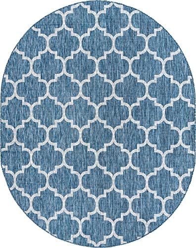 Unique Loom Outdoor Trellis Collection Area Rug - Trellis (Oval 7' 10" x 10' 0", Navy Blue/ Ivory) - Image 3