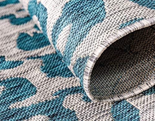 Unique Loom Outdoor Safari Collection Area Rug - Leopard (6' 1" x 9' Rectangle, Teal/ Ivory) - Image 6