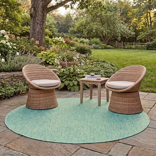 SAFAVIEH Washable Rug Outdoor Courtyard Collection - 5'3" Round, Green & Blue, Non-Shedding & Easy Cleaning, Ideal for Patio, Backyard, Mudroom (CY8521-55722) by Unknown