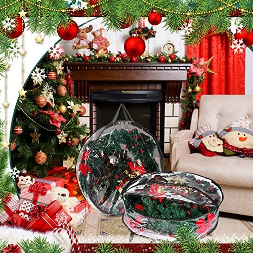 Shappy 10 Pieces Wreath Storage Bags 30 Inch Dual Zippers,Clear, Black - Image 6