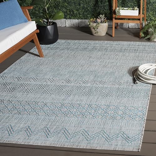 SAFAVIEH Washable Rug Outdoor Courtyard Collection - 5'3" x 7'7", Light Grey & Aqua Blue, Non-Shedding & Easy Cleaning, Ideal for Patio, Backyard, Mudroom (CY8196-37112) by Unknown