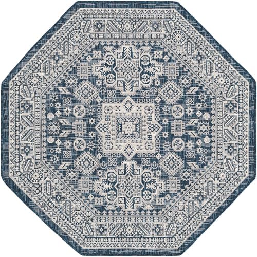 Rugs.com - Outdoor Aztec Rug – 5 Ft Octagon Blue Indoor/Outdoor Rug – Weather Resistant Flatweave for Patio, Deck, and Porch - Image 3