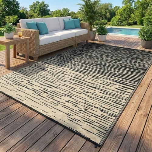 Garvee Waterproof Patio Rug 8x10 Modern Outdoor Camping Rug, Black Coffee by Garvee