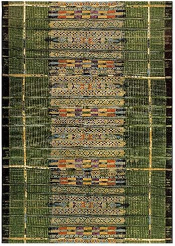 Liora Manne Marina Low Profile Durable Indoor/Outdoor Woven Rug- Tribal Stripe Green 7'10" x 9'10" - Image 3