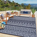 Outdoor Rug for Patio 6x9 Waterproof Reversible Patio Mat Vintage Boho Plastic Straw Rug Lightweight Outdoor Camping Rugs for RV Porch Deck Balcony Backyard Easy Clean Picnic Mat, Navy White by Unknown