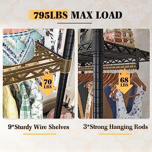 Raybee Clothes Rack, Freestanding Closet Storage System, 3 Rods 9 Shelves - Image 5