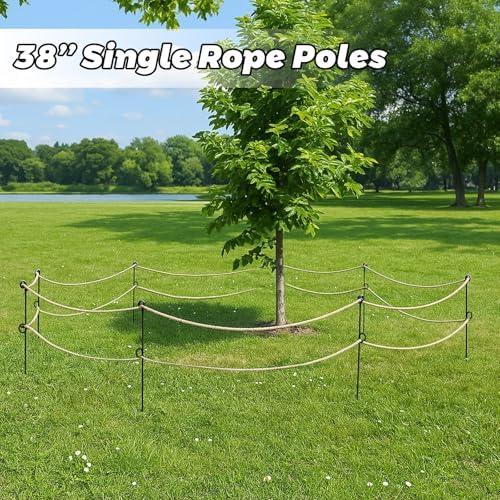 MorningRo 18 Pcs 42'' Double Rope Stakes Black Steel Poles/Stakes with Loop Fence Poles for Creating a Rope Border Around Flower Beds, Trees, Gardens, Walkways - Image 5