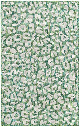 Unique Loom Outdoor Safari Collection Area Rug - Leopard (3' x 5' 3" Rectangle, Green Blue/ Ivory) - Image 3
