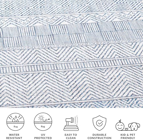 SAFAVIEH Washable Rug Outdoor Courtyard Collection - 2'3" x 12' Runner, Ivory & Navy, Non-Shedding & Easy Cleaning, Ideal for Patio, Entryway, Mudroom, Hallway, Kitchen (CY8196-53412) - Image 6