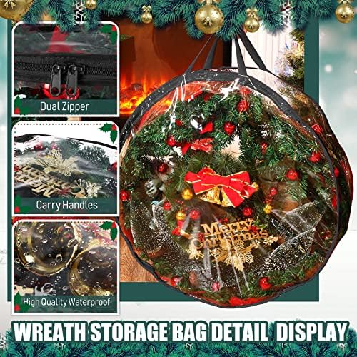 Shappy 10 Pieces Wreath Storage Bags 30 Inch Dual Zippers,Clear, Black - Image 4