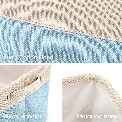 EZOWare Set of 3 Large Canvas Fabric Tweed Storage Organizer Cube Set W/Handles for Nursery Kids Toddlers Home and Office - 15 L x 10.5 W x 9.4 H -blue - Image 4