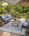Rugs.com - Outdoor Aztec Rug – 7' 1 x 10' Blue Indoor/Outdoor Rug – Washable for Patios, Decks, and Porches by Rugscom