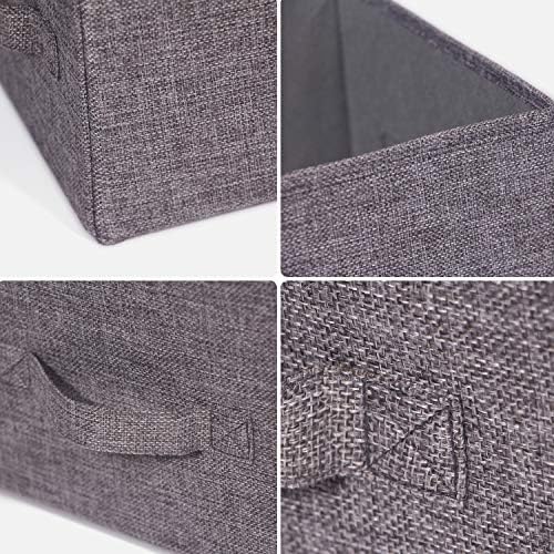 TENABORT Set of 5 Closet Organizer Bins with Handle, Fabric Foldable Storage Baskets Cloth Box Containers for Shelves Home Office Clothes Clothing, Gray, Large - Image 5