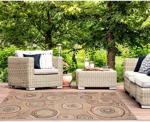 Liora Manne Marina Indoor/Outdoor Power Loomed Synthetic Blend Low Profile Area Rug - Contemporary Geometric Casual Colorful (Basket Circles Multi) (7'10" x 9'10") - Image 4