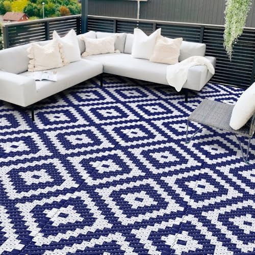 Mattitude Waterproof Outdoor Rug, Reversible Patio Rug, 8'x10' Blue by Mattitude