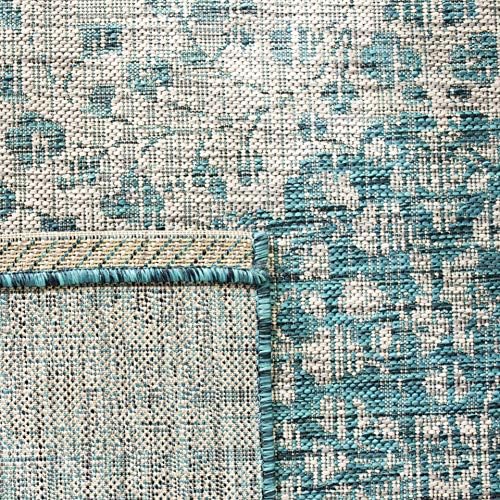 SAFAVIEH Courtyard Collection 9' x 12' Teal / Cream CY8720 Indoor/ Outdoor Easy Cleaning Patio Backyard Mudroom Area Rug - Image 6
