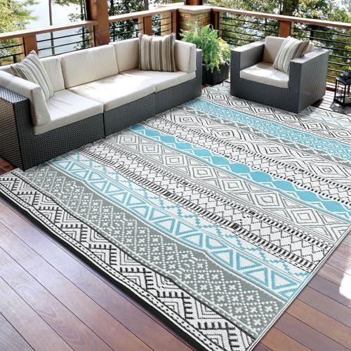 GAOMON Reversible Outdoor Rug 9'x18' Waterproof Plastic Straw Rug, Patio Rug, Large Modern Area Rug Carpet, Indoor Outdoor Rugs for Camping, Porch, Deck, Balcony, Backyard, Blue/Grey(Bohemia) - Image 6