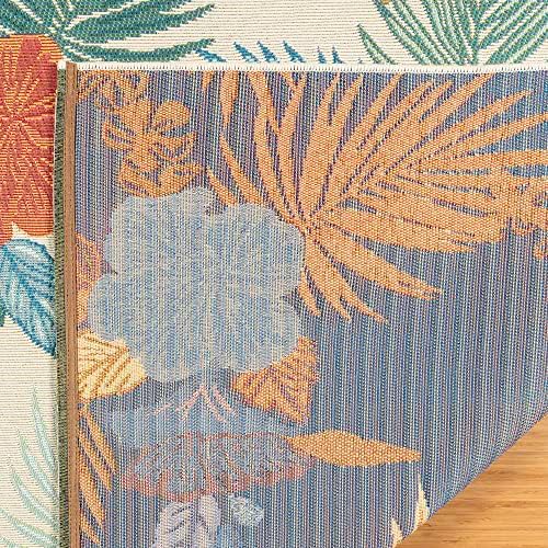 Gertmenian Reyn Spooner Kona Coast Fresco Hawaiian Tropical Rugs - 5x7 Standard, Washable, Stain & UV Resistant Indoor Outdoor Area Rug - Green Ivory Orange Yellow, Laka, 46764 - Image 5