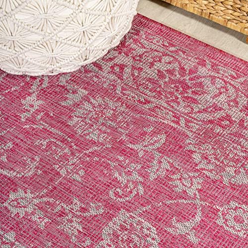 JONATHAN Y Weave Floral Indoor Outdoor Round Area Rug 5 Ft Fuchsia/Light Gray, Tela Bohemian Textured for Backyard, Patio, Porch, Easy-Cleaning, High Traffic, Pet-Friendly, Non-Shedding (SMB100G-5R) - Image 3