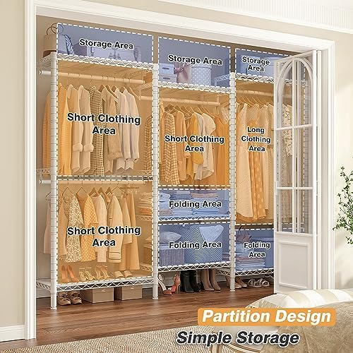 Raybee Clothes Rack, Freestanding Closet Storage System, 4 Rods 7 shelves - Image 5