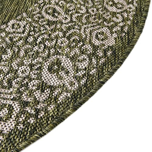 Unique Loom Outdoor Border Collection Area Rug - Floral Border (3' 3" x 5' 3" Oval, Green/ Ivory) - Image 7