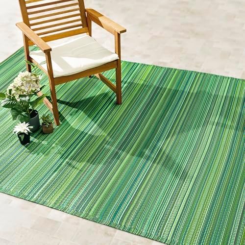 Fab Habitat Striped Outdoor Rug - Waterproof, Fade Resistant, Crease-Free, Reversible - Premium Recycled Plastic - Patio Porch Balcony Deck - Cancun Green - 8x10 ft by FabHabitat