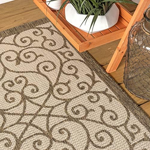 Eyely Filigree WeaveOctagon Area Rug 8 Ft Beige/Brown, Indoor Outdoor Rug - Image 6