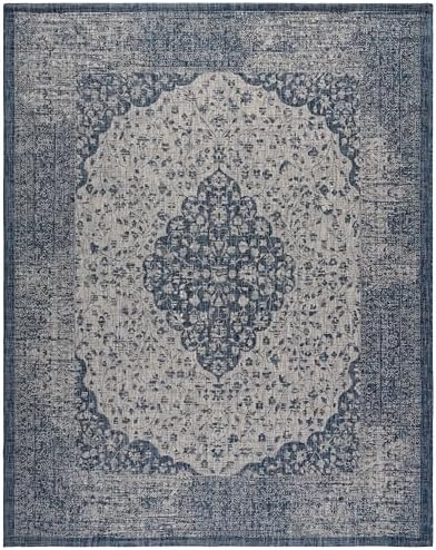 SAFAVIEH Washable Rug Outdoor Courtyard Collection - 8' x 10', Blue & Grey, Non-Shedding & Easy Cleaning, Ideal for Patio, Backyard, Mudroom, DIning Space (CY8720-36812) - Image 3
