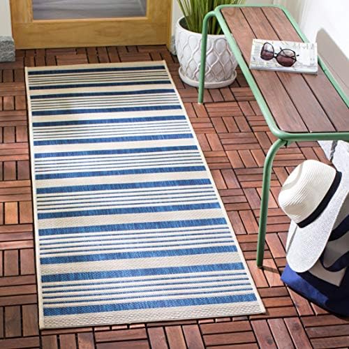 SAFAVIEH Washable Rug Outdoor Courtyard Collection - 2'3" x 16' Runner, Navy & Beige, Non-Shedding & Easy Cleaning, Ideal for Patio, Entryway, Mudroom, Hallway, Kitchen (CY6062-268) by Unknown