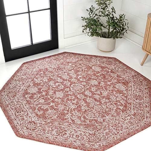 JONATHAN Y Weave Floral Indoor Outdoor Octagon Area Rug 8 Ft Red/Taupe, Tela Bohemian Textured for Backyard, Patio, Porch, Easy-Cleaning, High Traffic, Pet-Friendly, Non-Shedding (SMB100A-8TGN) by JONATHANY